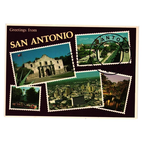 Vintage San Antonio Postcard The Alamo Riverwalk Aerial View Texas Vacation Road - Picture 1 of 2